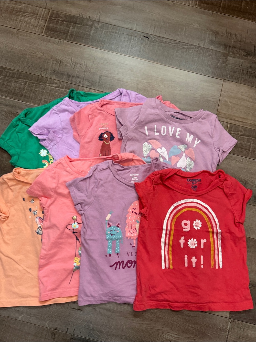 Mixed Girls' Short-Sleeve Graphic Tees - Pink, Purple, Red, Green, Peach